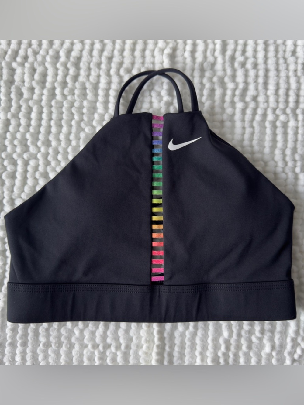 Nike Women's Black Sports Bra with Rainbow Stripe